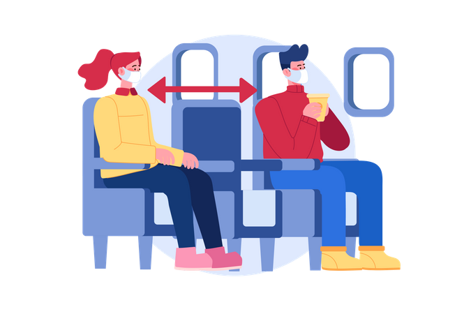Distanciamento social nos assentos do voo  Ilustração