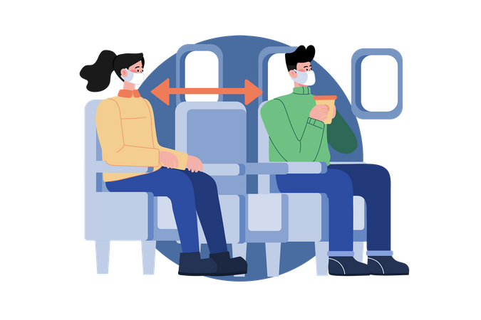 Distanciamento social nos assentos do voo  Ilustração