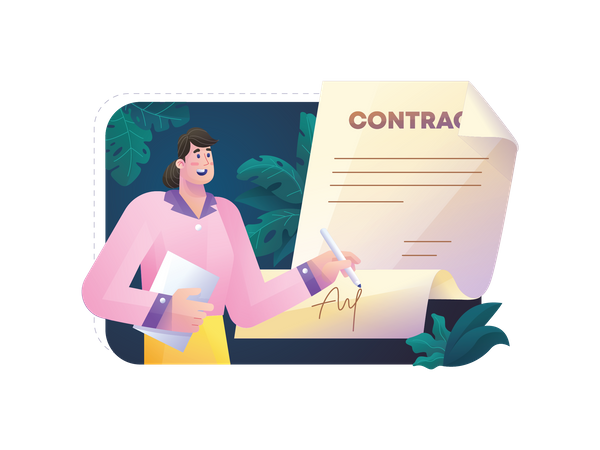 Assinatura de contrato de freelancer feminino  Ilustração