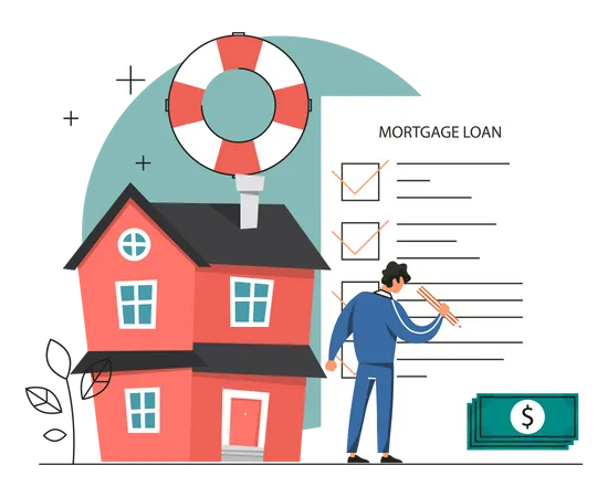 Assinatura de documento de empréstimo hipotecário imobiliário  Ilustração