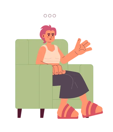 Femme assise dans un fauteuil qui parle  Illustration