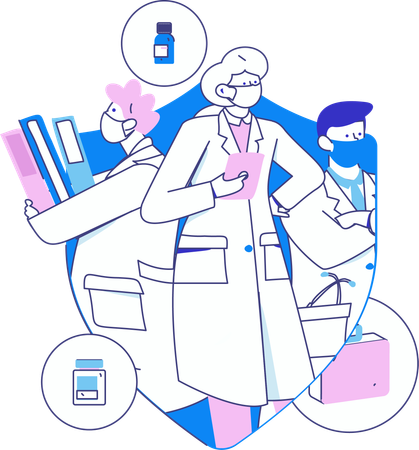 Assistance médicale fournie par une équipe de médecins  Illustration