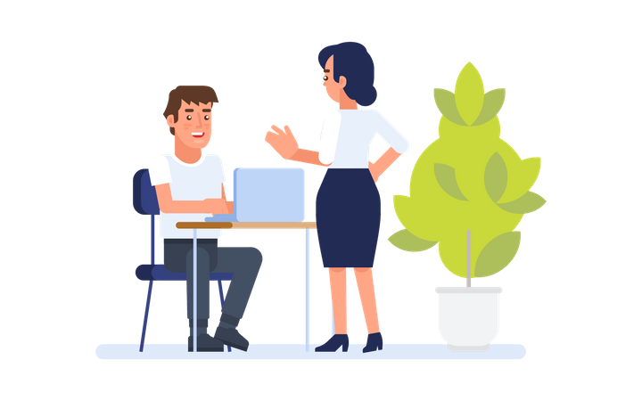 Assistant discussing with businessman  Illustration