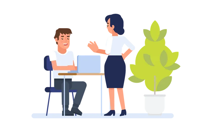 Assistant discussing with businessman  Illustration