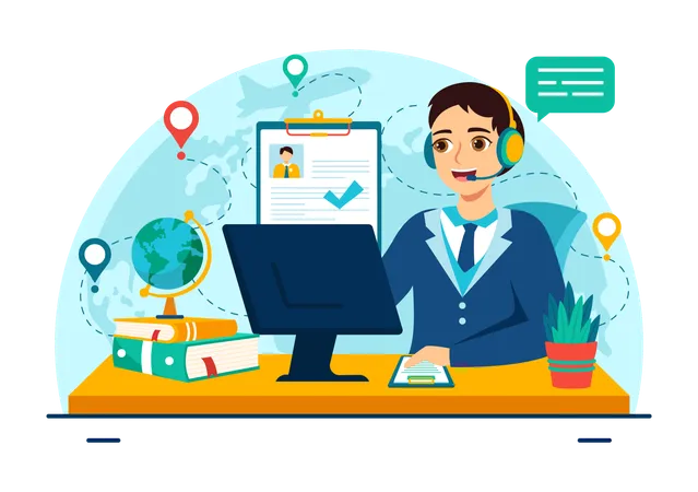 Immigration Consultant Vector Illustration With Counseling Assistance For Provide Advice To People Who Will Make The Move In Flat Background Illustration