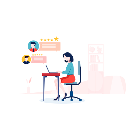 Assistant de support client vérifiant l'avis avec les notes  Illustration