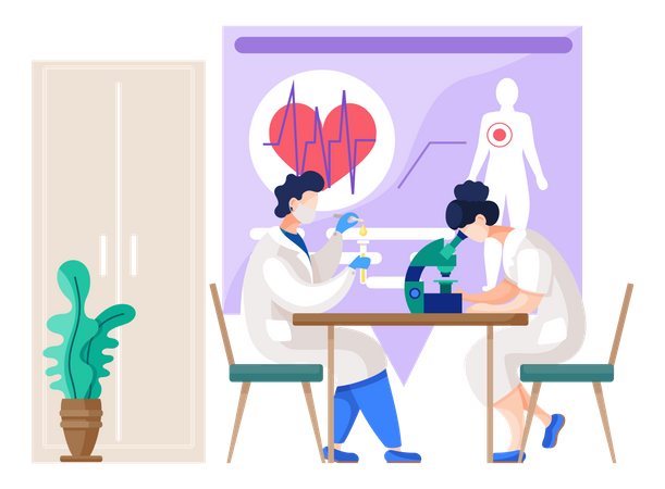 Assistants de laboratoire faisant des recherches  Illustration
