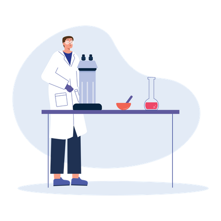 Assistente de laboratório fazendo pesquisa diagnóstica  Ilustração