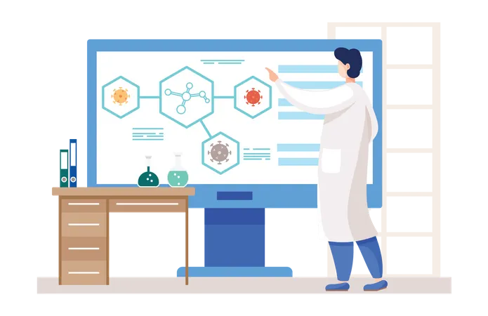 Assistente de laboratório fazendo pesquisas em laboratório  Ilustração