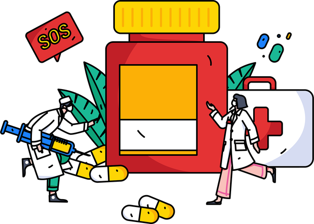 Assistente de laboratório pesquisa sobre medicamentos  Ilustração