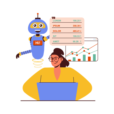 Assistente Virtual ajudando no mercado de ações  Ilustração