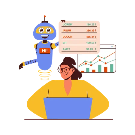 Assistente Virtual ajudando no mercado de ações  Ilustração