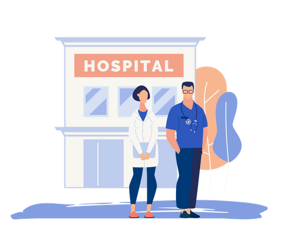 Assistentes hospitalares e médicos  Ilustração