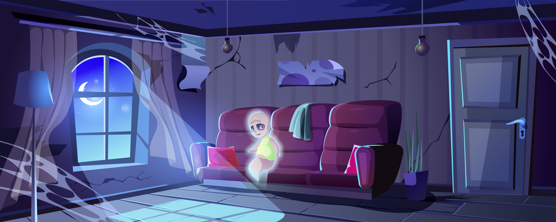 Fantasma assistindo televisão durante o Halloween  Ilustração