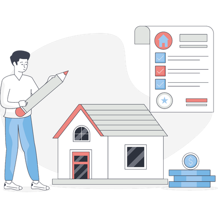 Garçon souscrivant une assurance habitation  Illustration