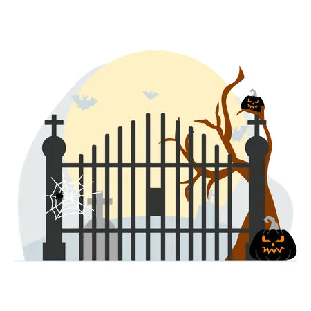 Portão assustador do cemitério  Ilustração