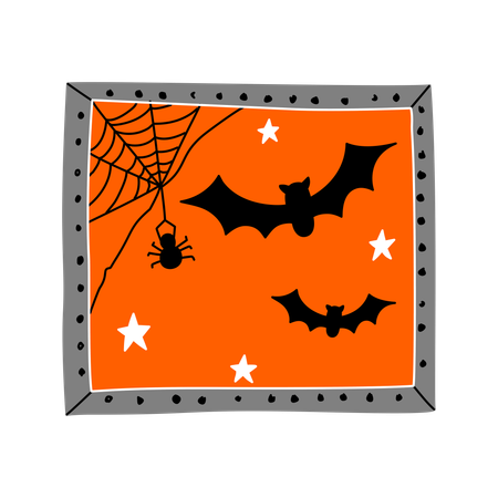 Moldura de Halloween com morcegos e aranhas assustadoras  Ilustração