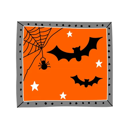 Moldura de Halloween com morcegos e aranhas assustadoras  Ilustração