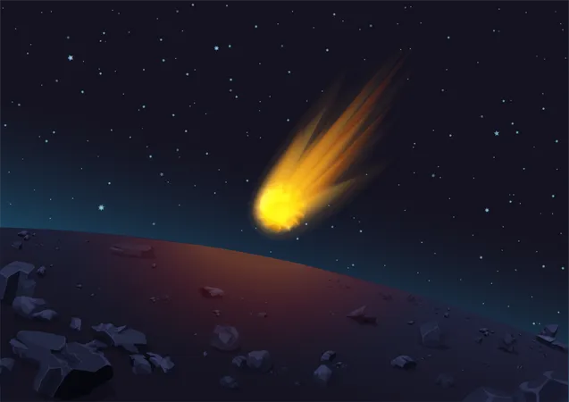 Asteroid dringt in die Atmosphäre des Planeten ein  Illustration