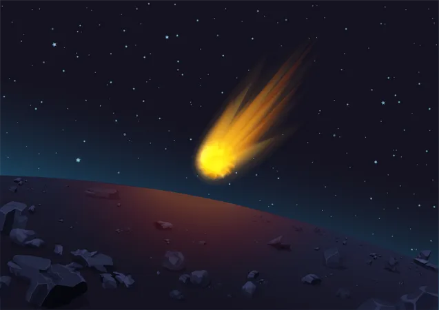 Asteroid entering planets atmosphere  Illustration
