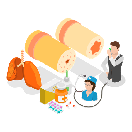 Asthma bronchiale und Medizin  Illustration