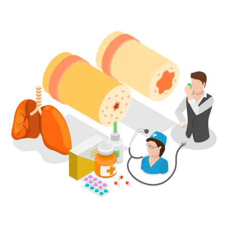 Asthma bronchiale und Medizin  Illustration