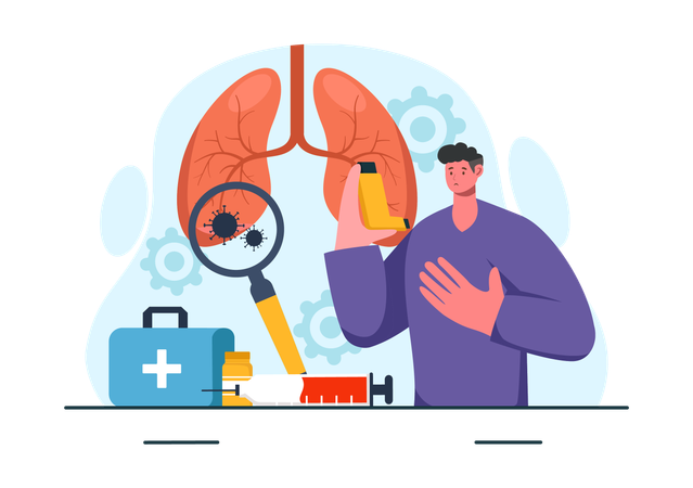 Asthma Patient Holding Inhaler  Illustration