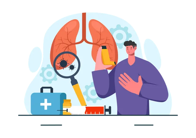 Asthma Patient Holding Inhaler  Illustration