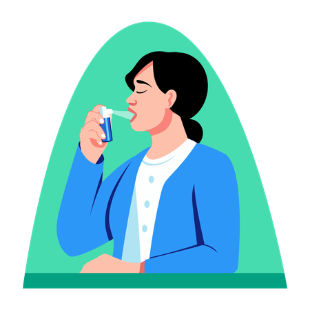 Asthmapatient nimmt Inhalator  Illustration