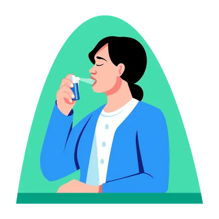 Asthmapatient nimmt Inhalator  Illustration