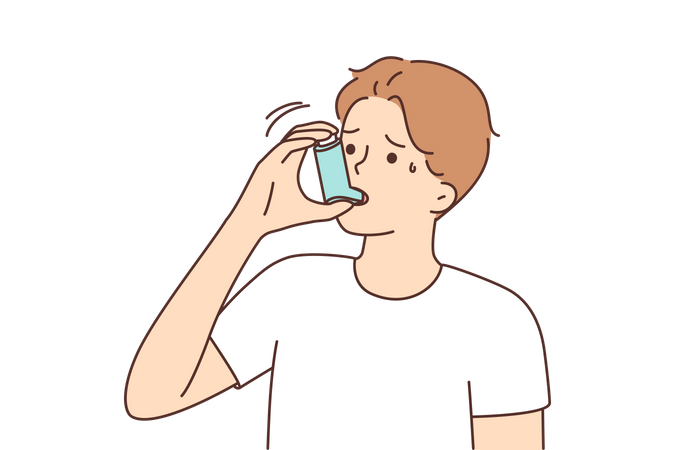 Asthmatic boy  Illustration
