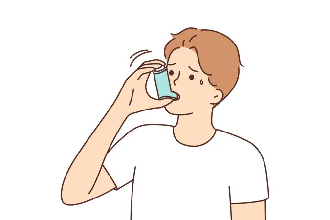 Asthmatic boy  Illustration