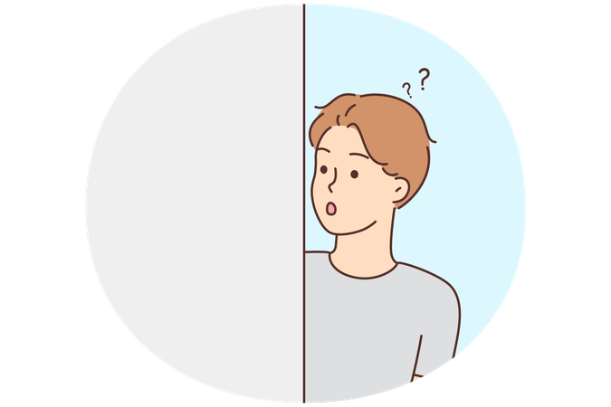 Astonished man feel frustrated looking from around corner  Illustration