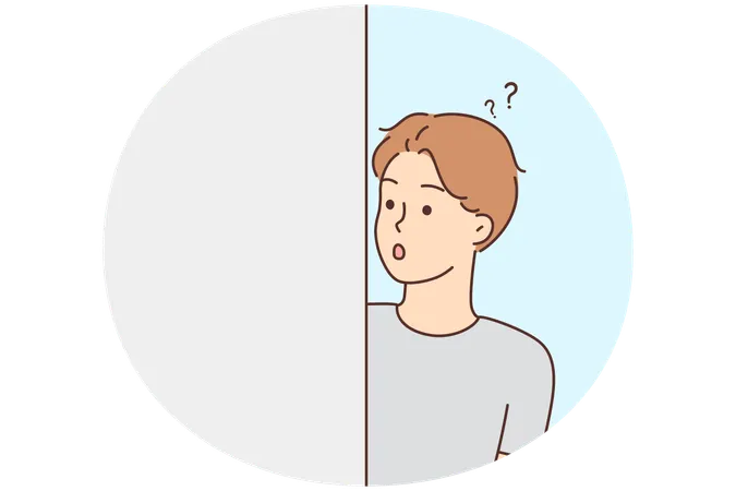 Astonished man feel frustrated looking from around corner  Illustration