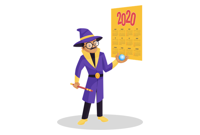Astrologe hält einen Stock in der einen Hand und eine Kristallkugel in der anderen Hand  Illustration