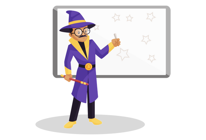 Astrologe zeichnet Sterne auf ein Whiteboard  Illustration
