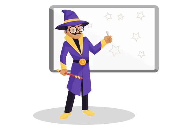 Astrologer drawing stars on a whiteboard  Illustration