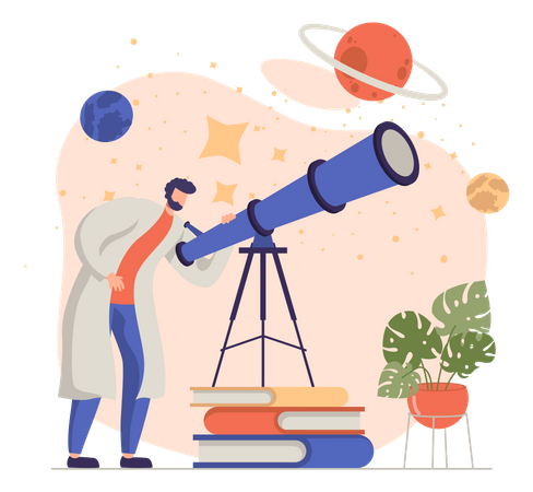 Astrologer looking in telescope Illustration