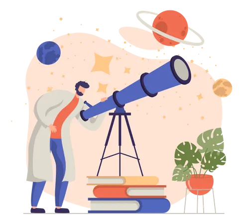 Astrologer looking in telescope  Illustration
