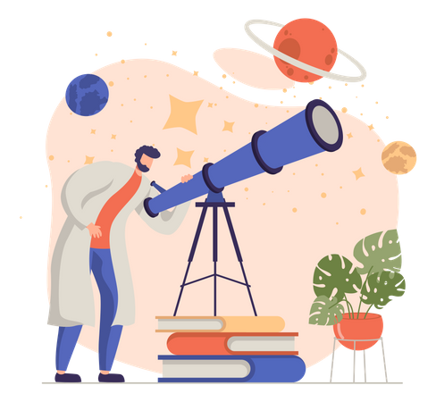 Astrologer looking in telescope  Illustration