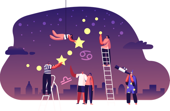 Astrologer watching night starry sky through telescope  Illustration