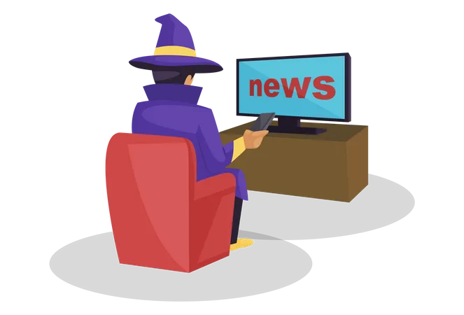 Astrologer watching the news on tv while sitting on a sofa  Illustration
