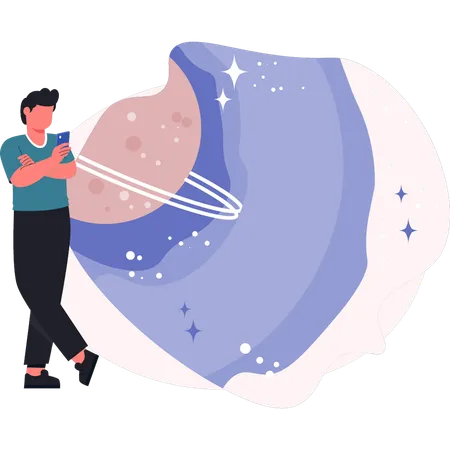 Astrólogo observando o céu estrelado à noite  Ilustração