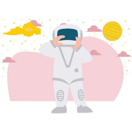 Astronaut Adjusting His Astronaut Helmet  イラスト