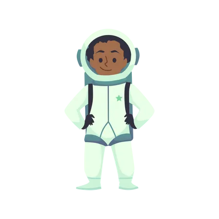 Astronaut African Kid Cartoon Character In Space Suit Flat Illustration With Cute Smiling Spaceman Boy Space Adventures Travel Through Universe Illustration