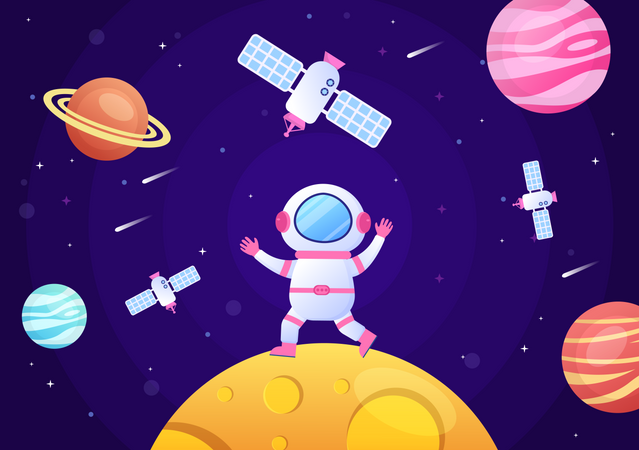 Astronaut auf dem Planeten  Illustration