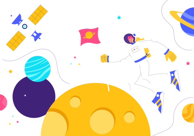 Astronaut bei der Weltraumerkundung  Illustration