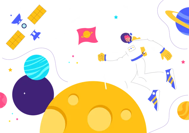 Astronaut bei der Weltraumerkundung  Illustration