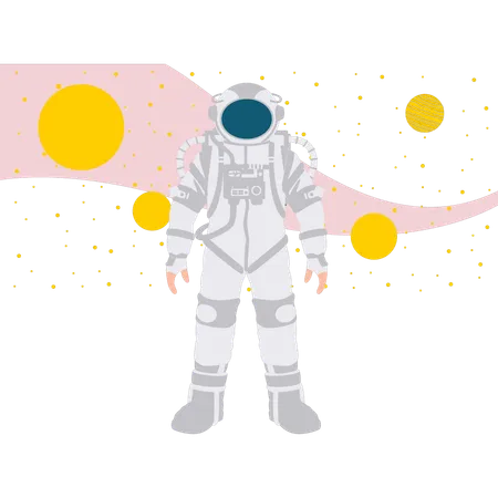 An Astronaut Boy Standing In The Galaxy Illustration