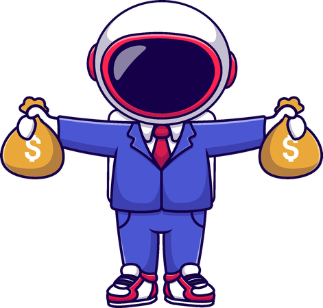 Astronaut Businessman Holding Money Bag  Illustration